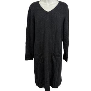 J Jill Womens Gray Silk Cotton Sweater Knit Dress Long Sleeve Knee Length sz L